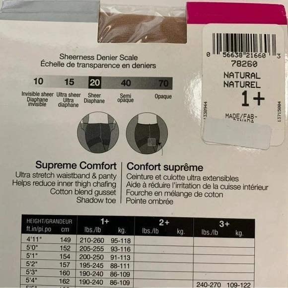 3/$25 SECRET Supreme Comfort Silky Sheer Tights Natural Size 1+ - Picture 4 of 6